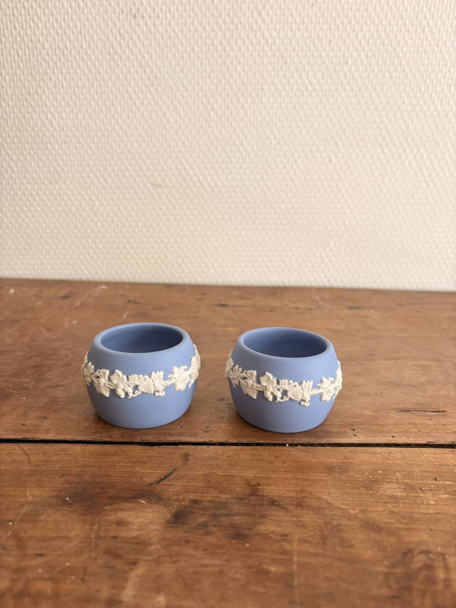 Pair of Candle Holders Saleron Wedgwood Jasperware Blue England