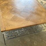Coffee table in oak (Versailles panel) and wrought iron
