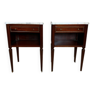 Louis XVI style mahogany and marble bedside tables (X2)
