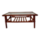 Table basse vintage rotin, bambou et verre-esprit bohème 70s