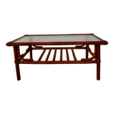 Vintage coffee table made of rattan, bamboo, and glass - 70s bohemian style.