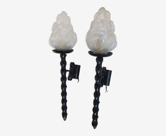 Paire d'appliques torchères flammes