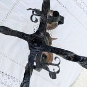 Brutalist Antique Wrought Iron Chandelier Floral Naturalist Candle Holder