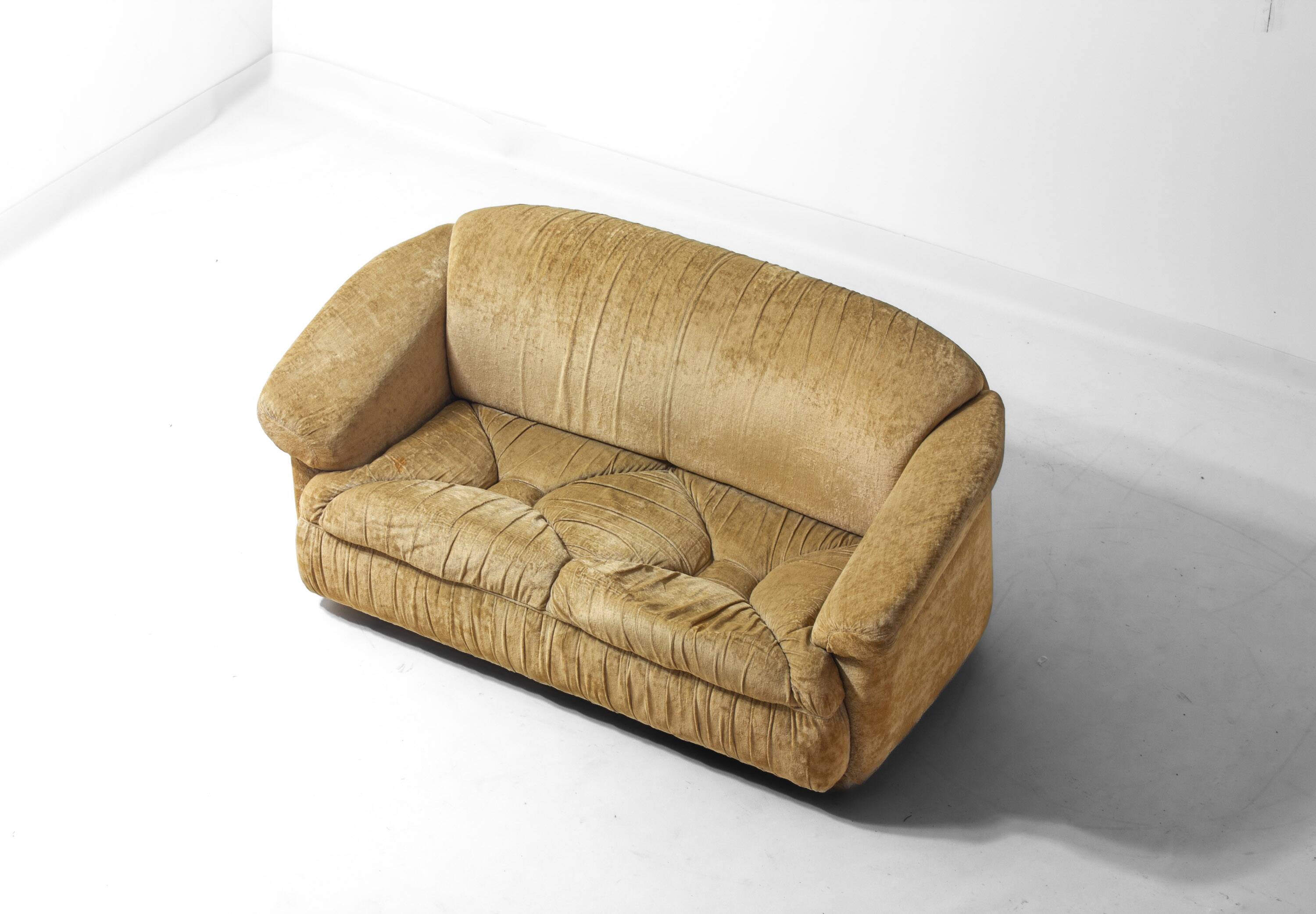 Italian two-seater sofa in beige velvet, 1970s