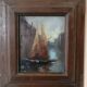 Old oil painting on panel, late 19th century - Boats - signed - Antique frame