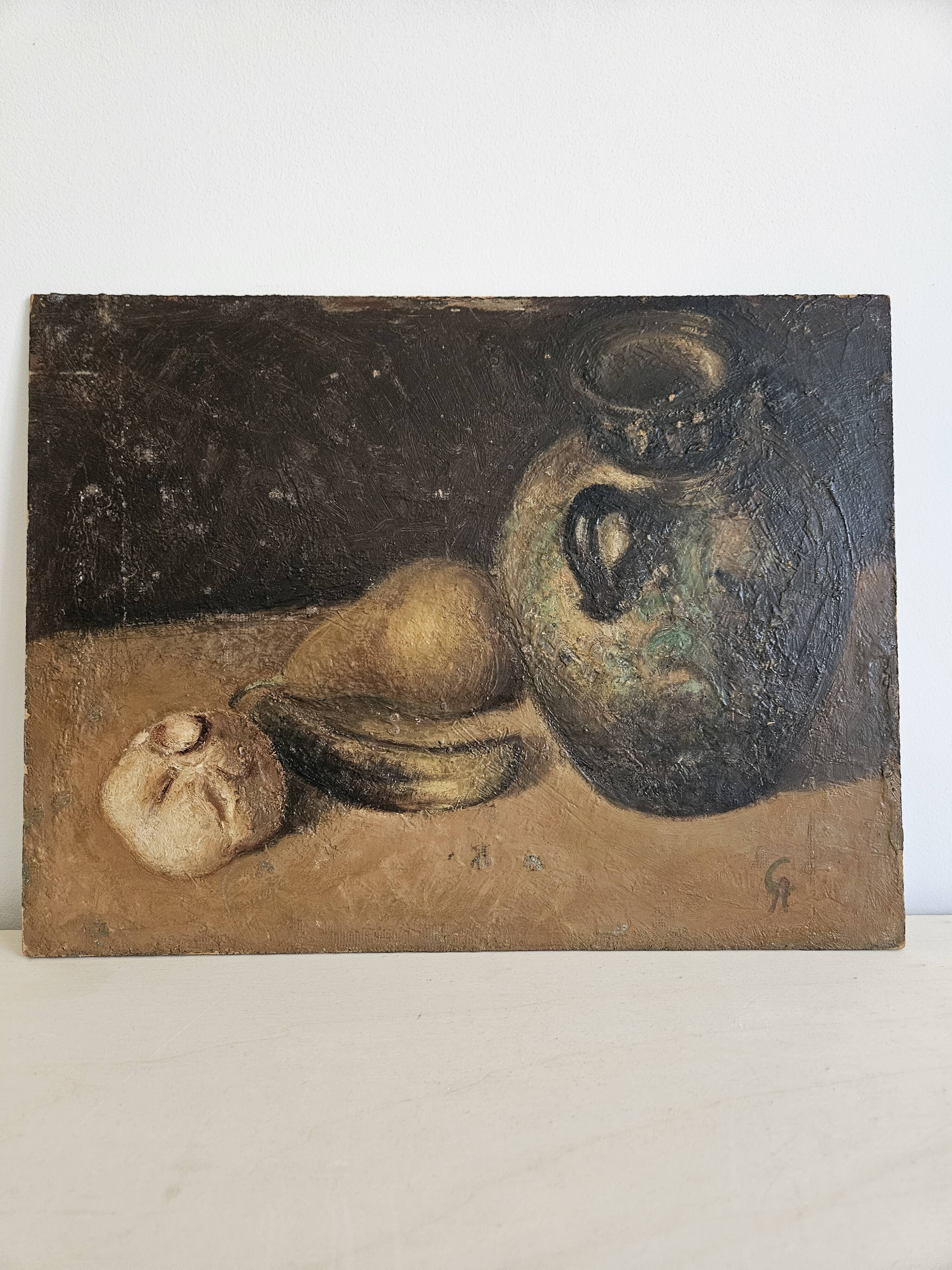 Ancient painting oil on wood "The table"