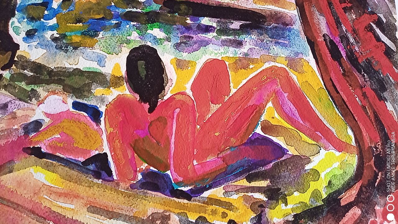 Pierre Lacroux (1909-1993) Gouache - 24 x 32 cm - Reclining Nude - October 85