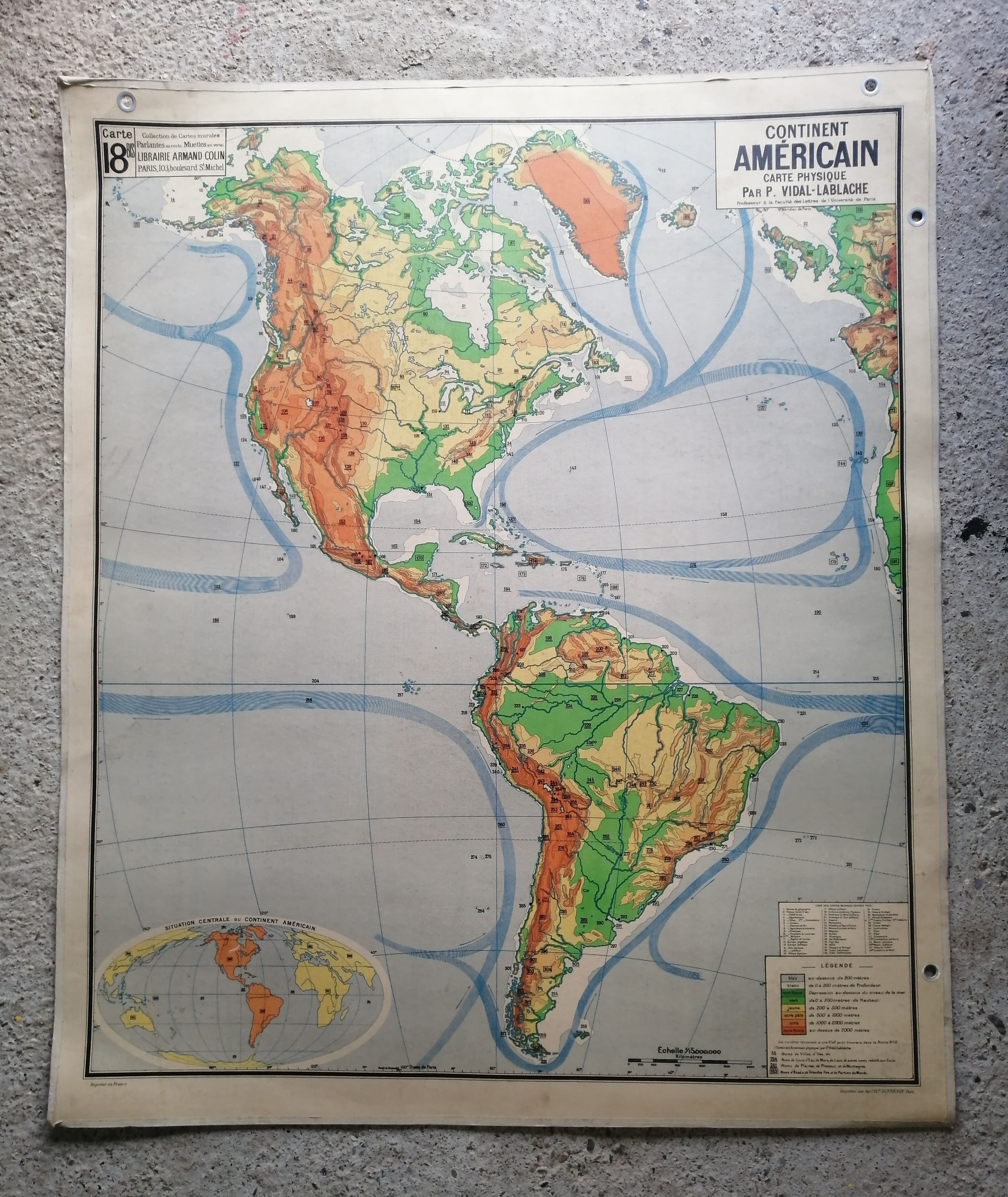 Vintage school map Lablache American Continent - USA