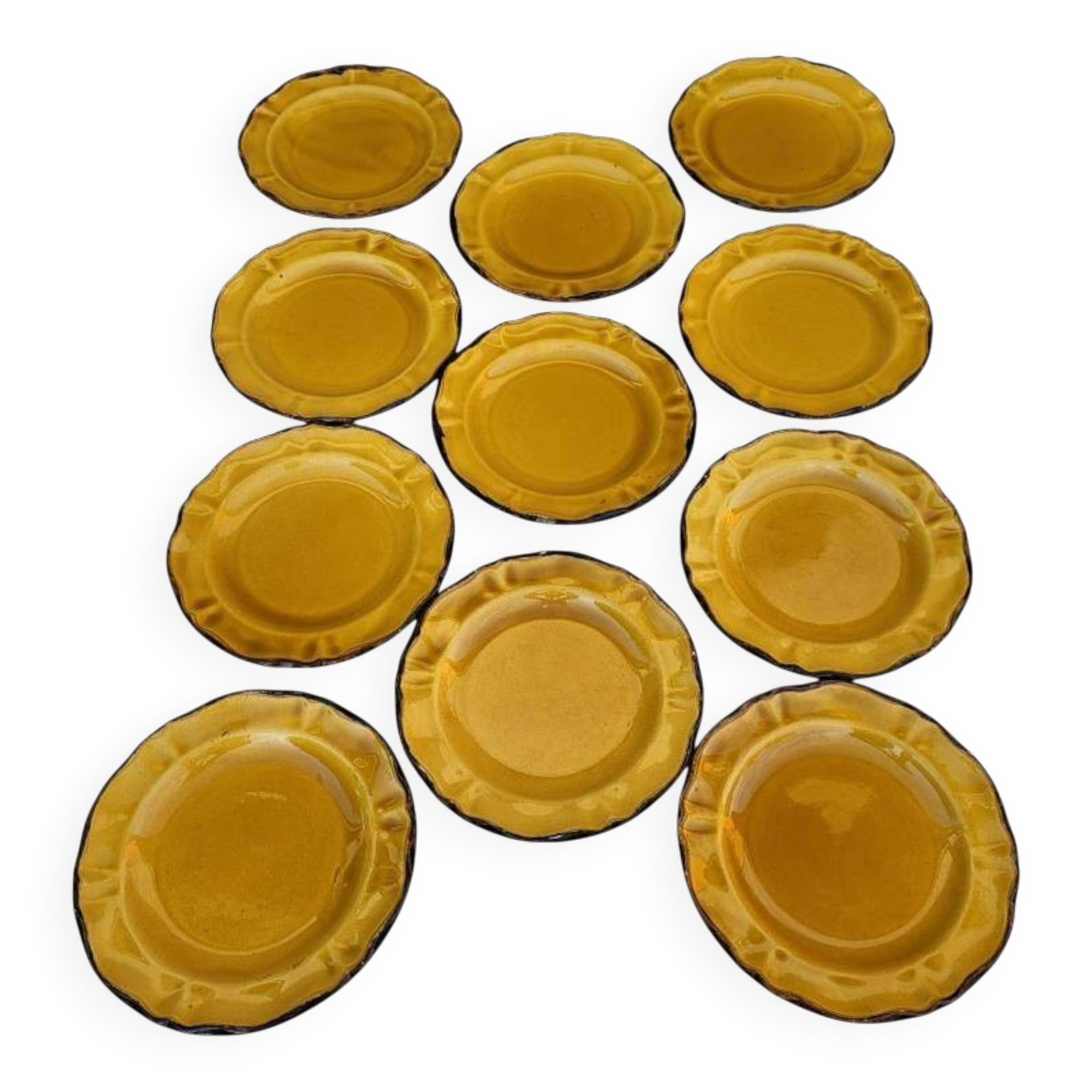 Set of 11 saffron Fleur de lys dessert plates ADP