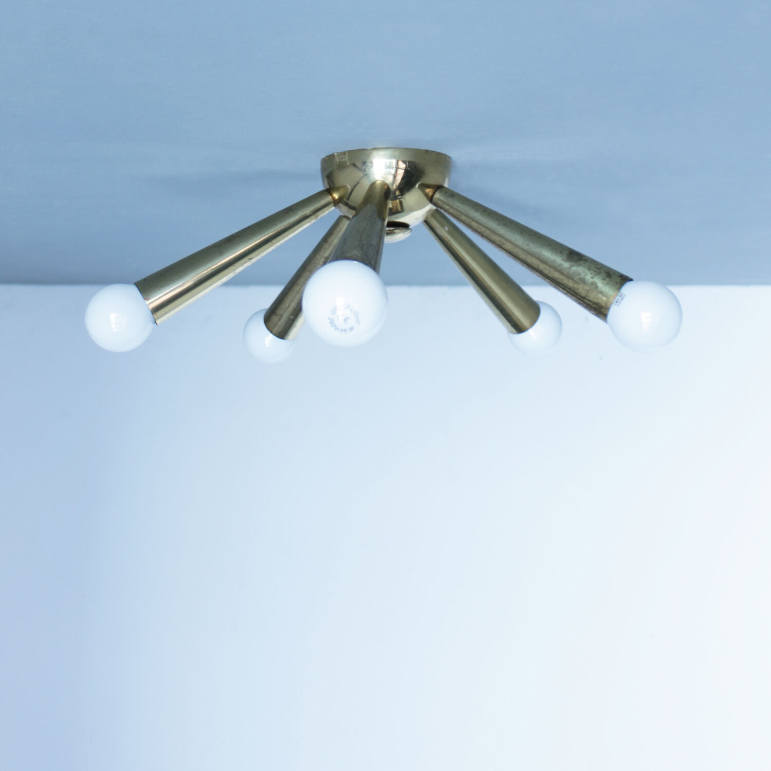 Italian Brass Star Burst Flush Mount in the manner of Arredoluce