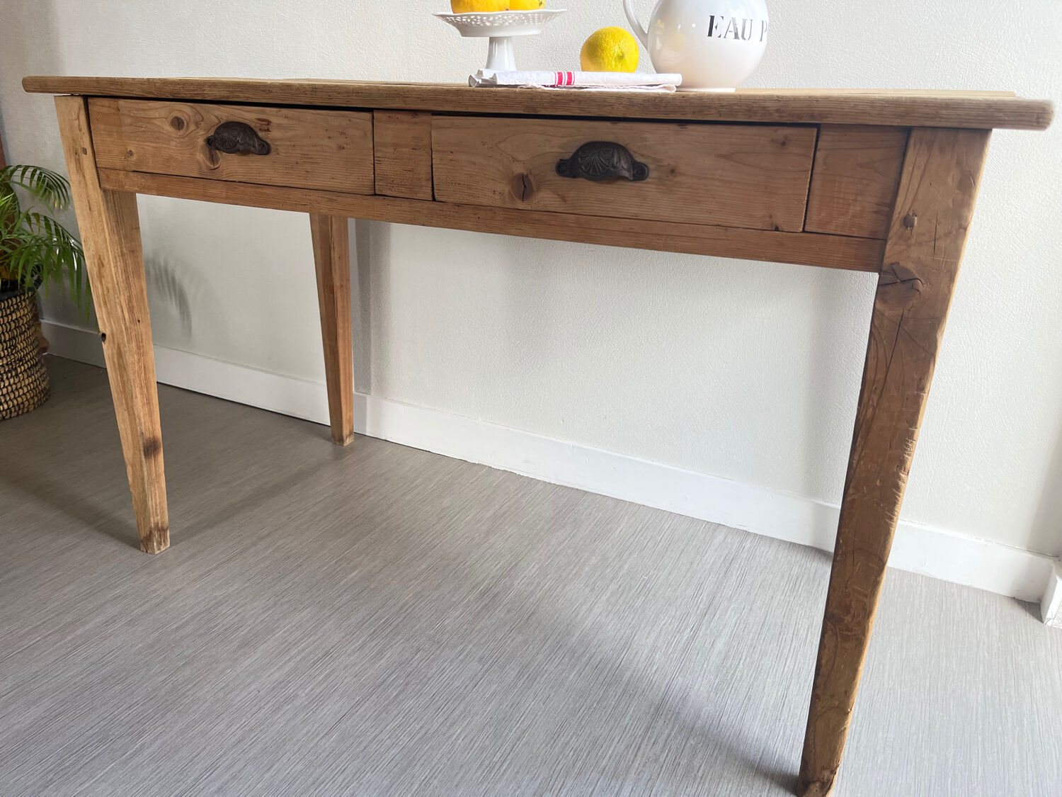 Patinated wooden farmhouse table