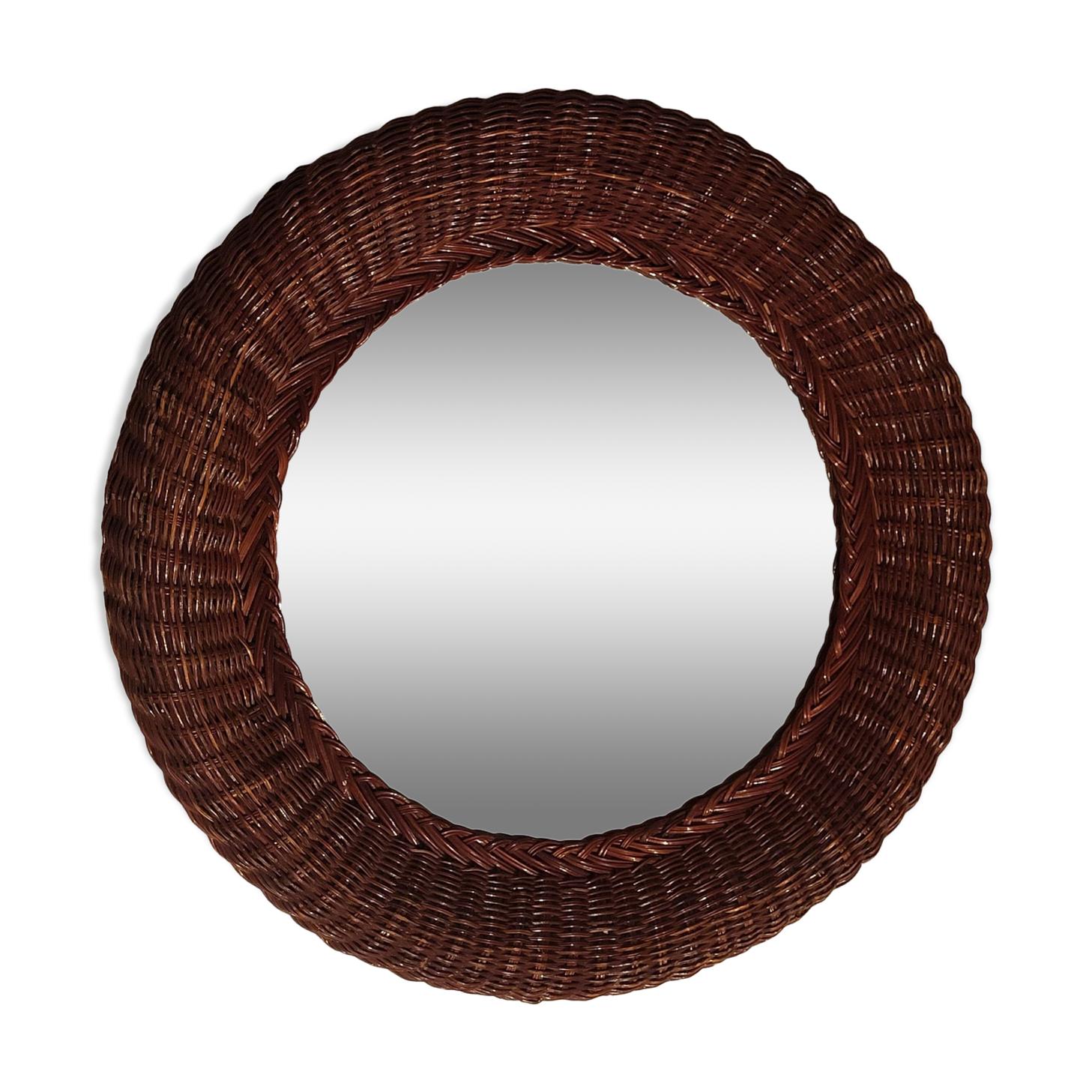 Round woven rattan mirror, 1970