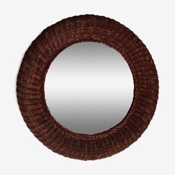 Round woven rattan mirror, 1970