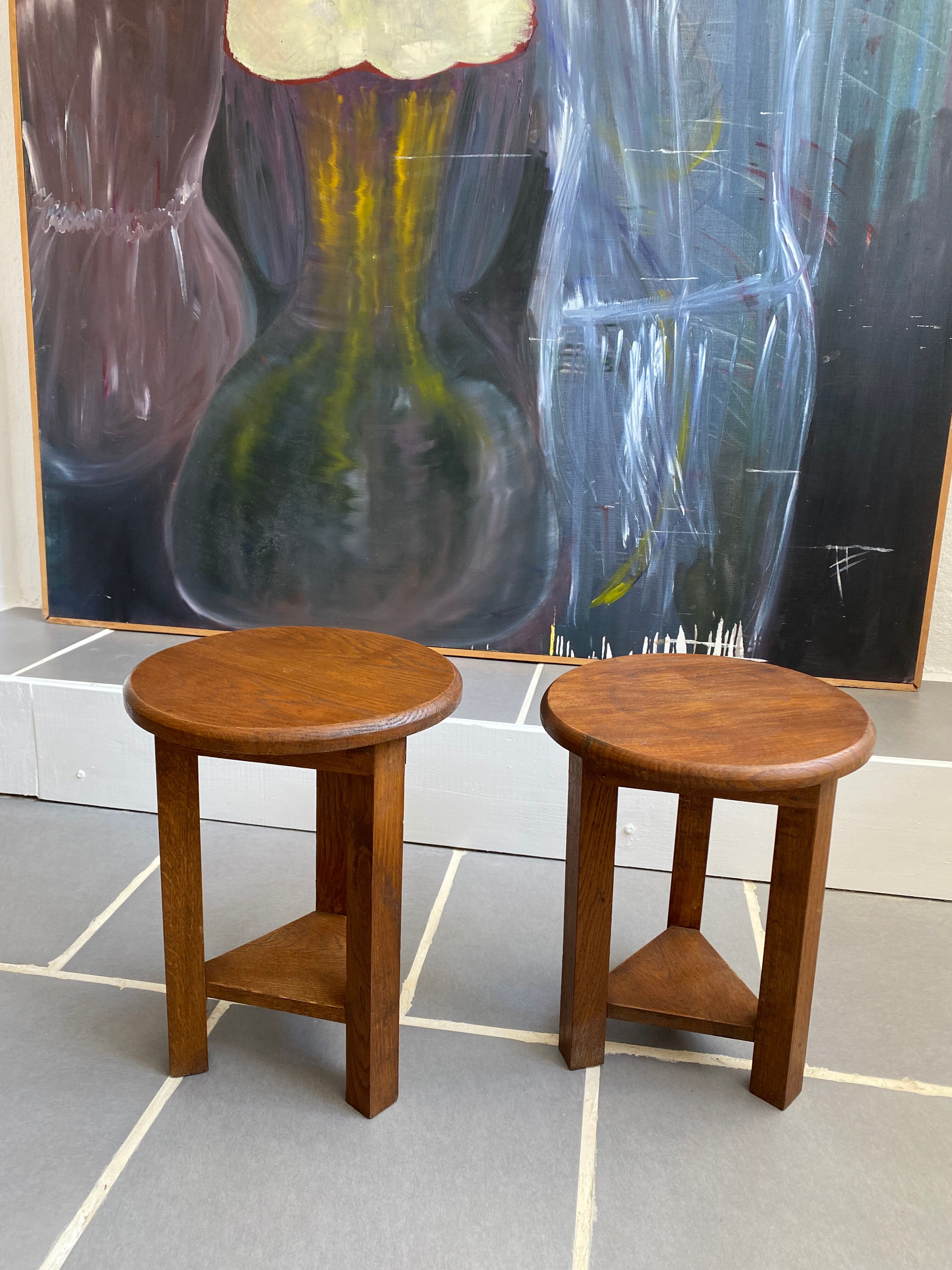 2 Vintage Tripod Oak Stools 50s
