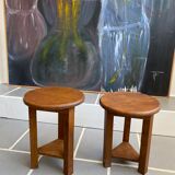 2 Vintage Tripod Oak Stools 50s