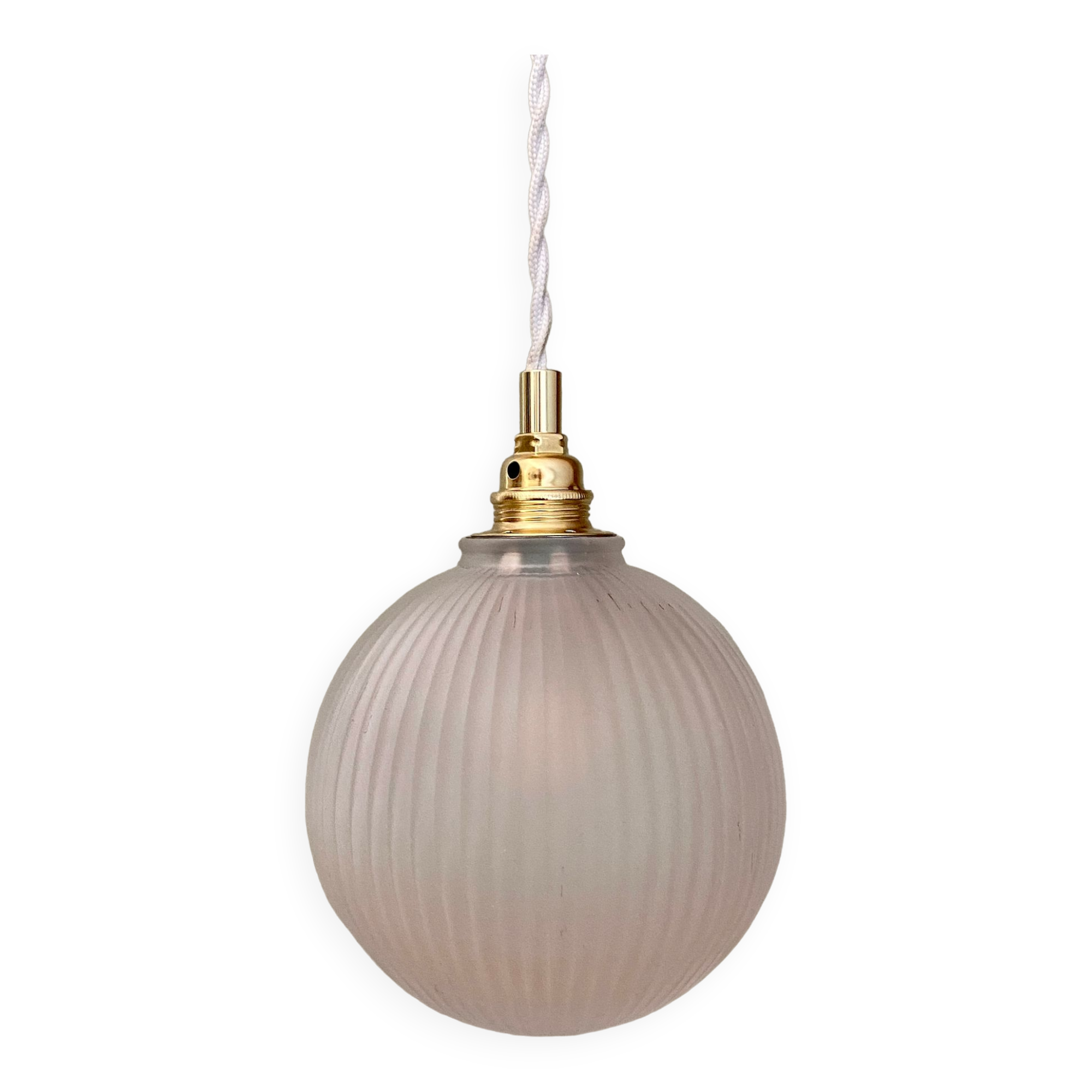 Vintage globe pendant lamp in ridged frosted glass