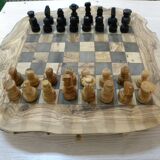 Olive wood chess games, handmade chess board with rough edge storage drawer