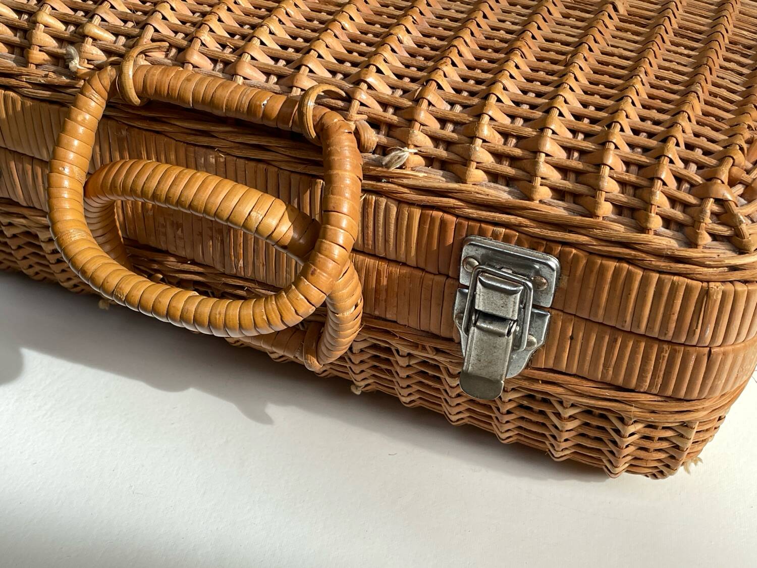 Small vintage rattan suitcase, bohemian spirit, 1960s-70s.