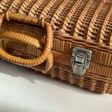 Small vintage rattan suitcase, bohemian spirit, 1960s-70s.