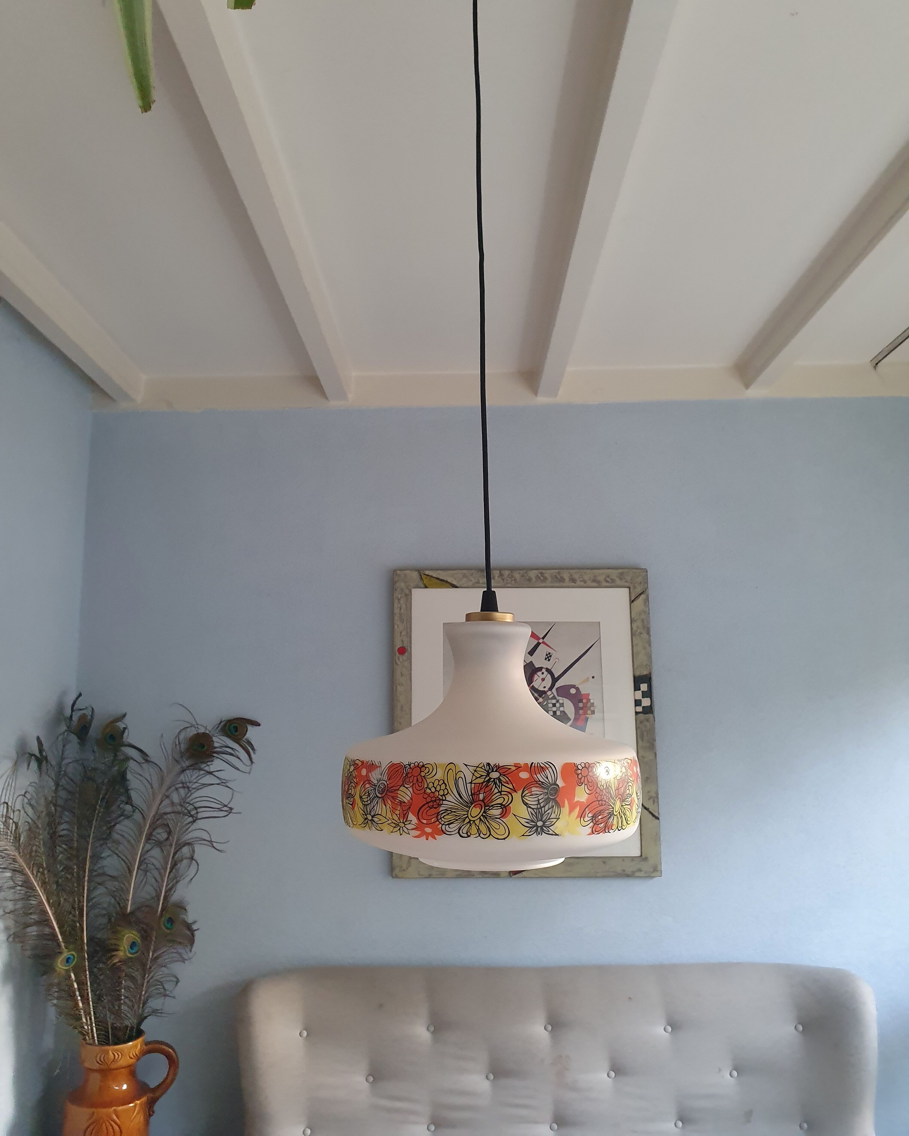 Retro flowerprinted pendant light, '70s
