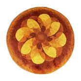 Vintage rug round psyche wool orange 70's