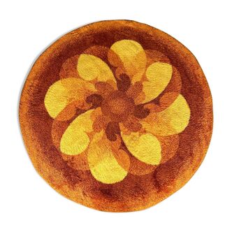 Tapis vintage rond psyché laine orange 70's
