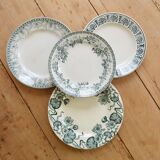 Vintage mismatched dessert plates in ironstone - Green tones