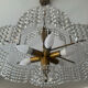 Vintage lucite chandelier with a cascade of crystal pendants from the 1970s.