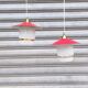 Pair of enamelled sheet metal and glass pendant lights