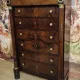 Empire period chest of drawers, early 19th century, in flame mahogany.