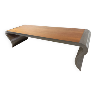 Table à manger XL en aluminium et bois, années 1990