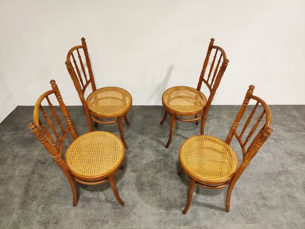 Ensemble de 4 chaises bistro vintage, années 1950