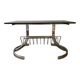Space Age coffee table in chrome metal and smoked glass with magazine rack – Circa 1970