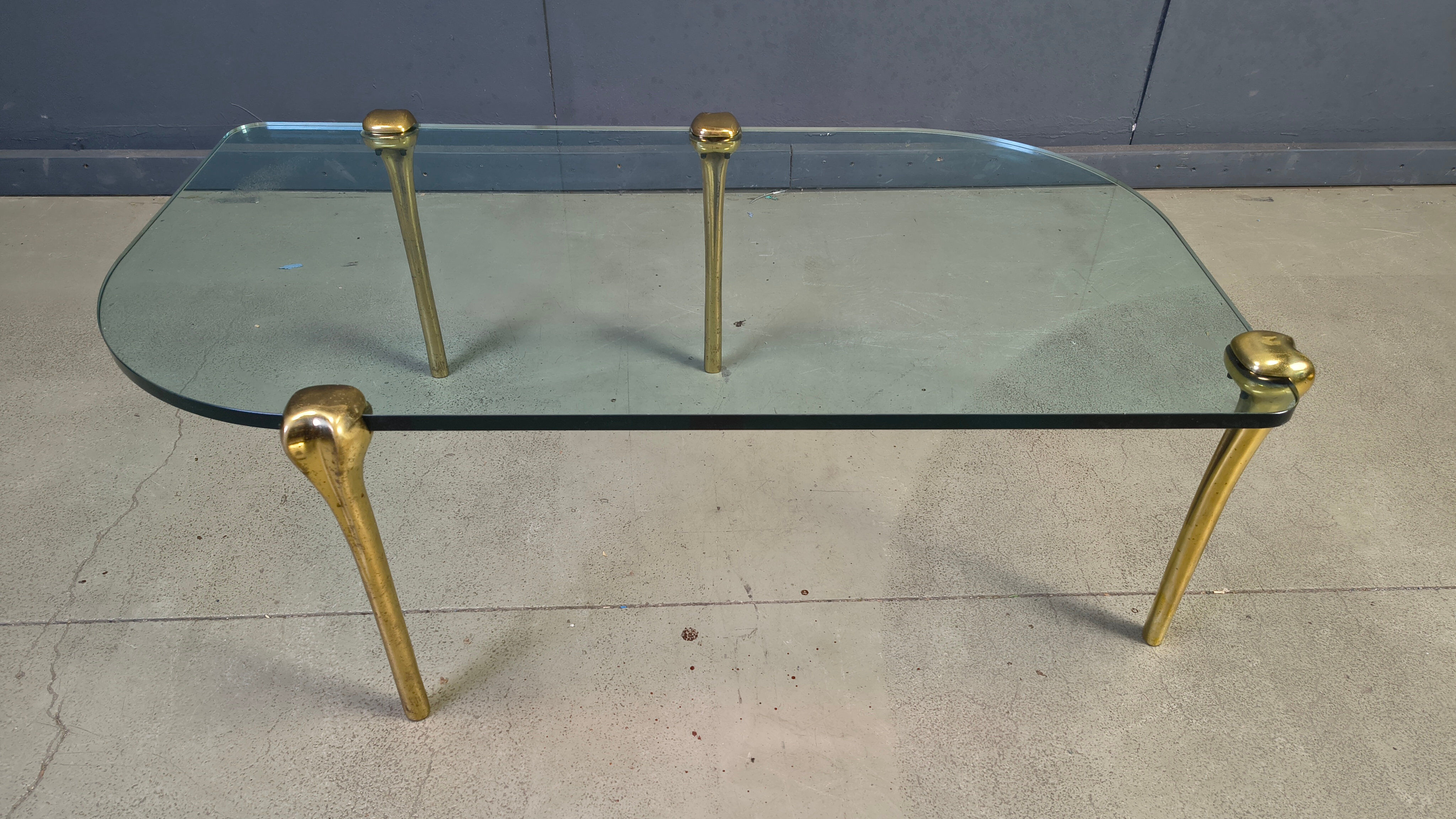 Brass and glass coffee table, 1970s