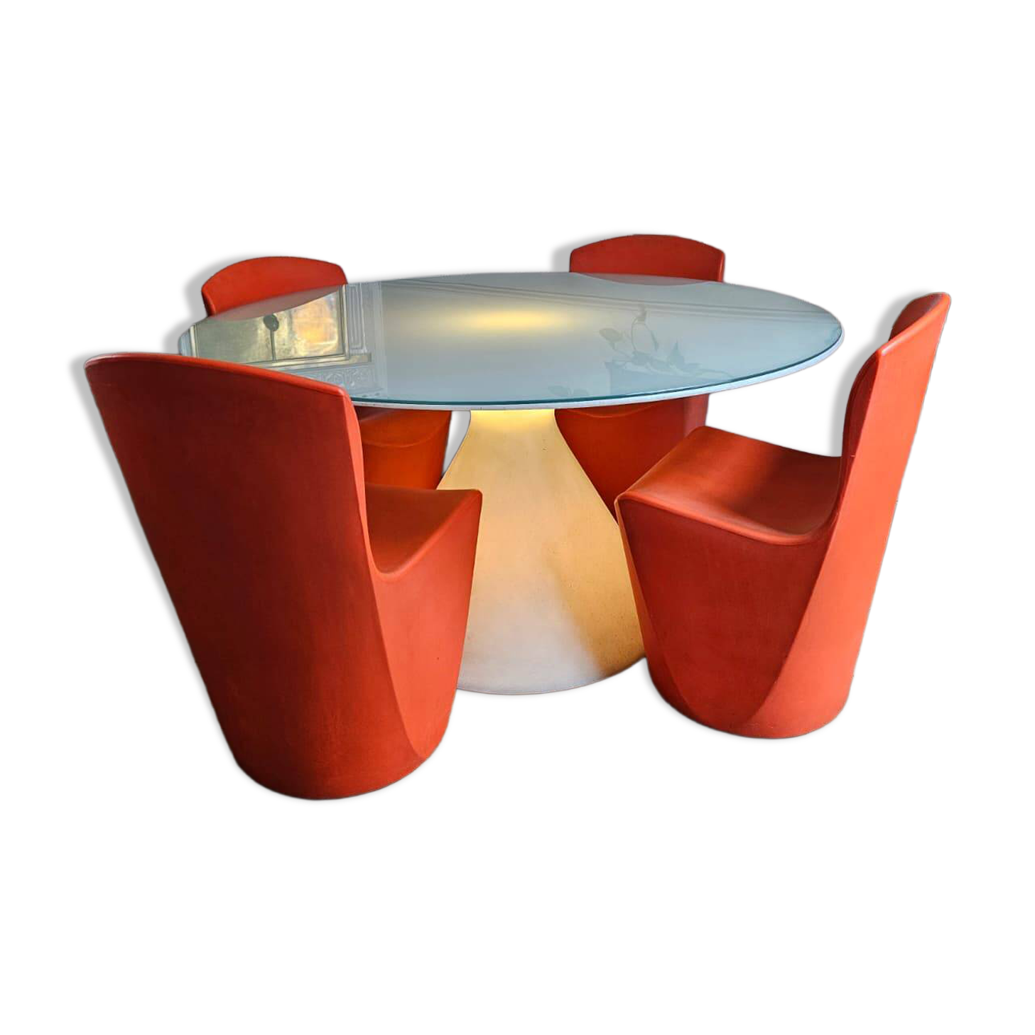 Table lumineuse ED et 4 chaises Zoe – Slide, design Guglielmo Berch
