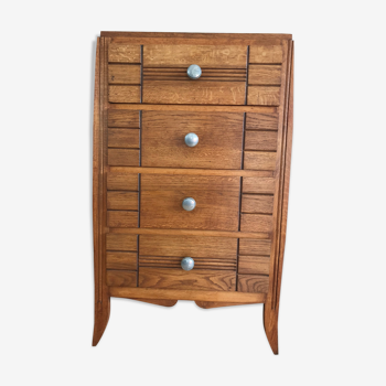 Small dresser - storage unit 4 drawers vintage art deco style with zinc handles