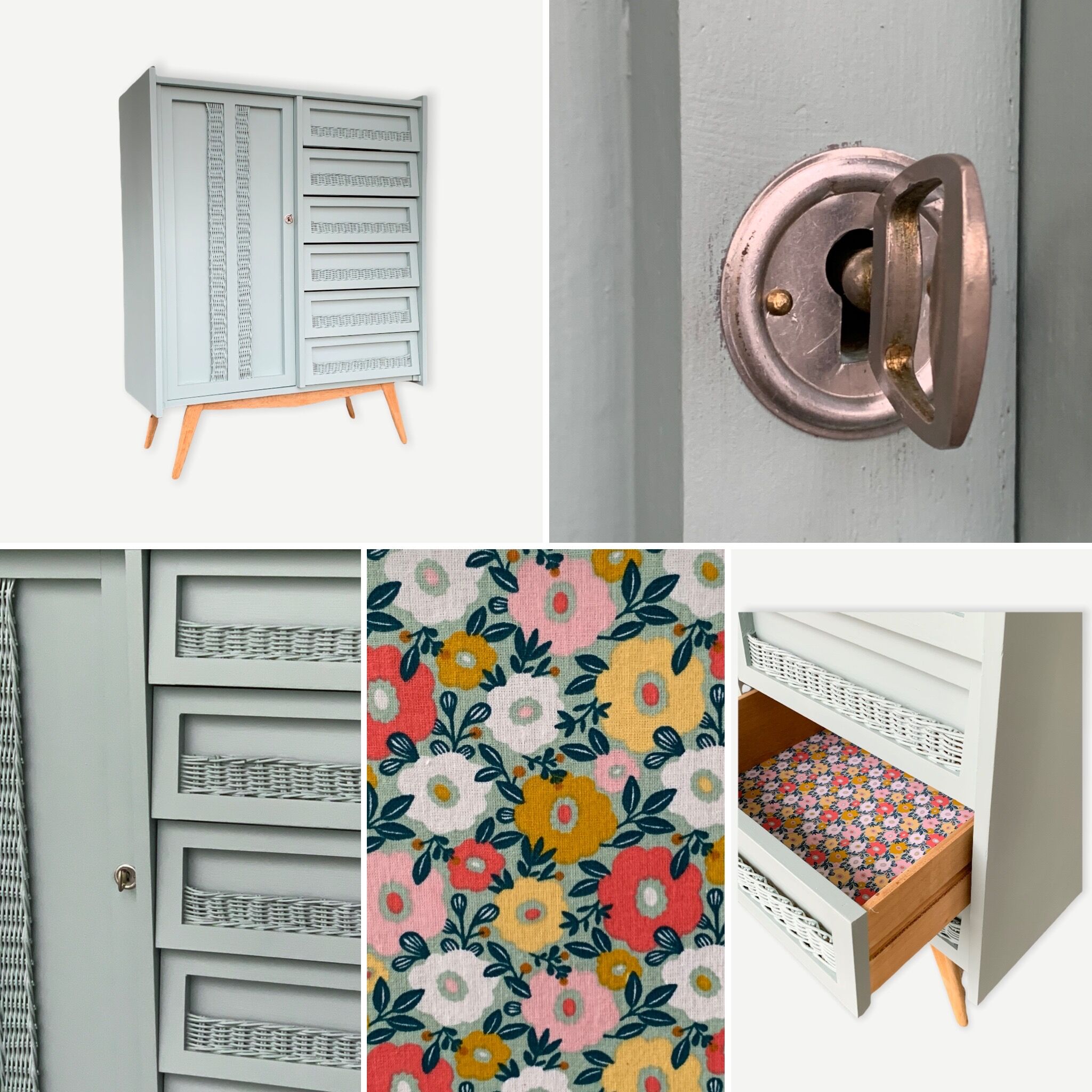 Wardrobe chest of drawers vintage compass feet 1950