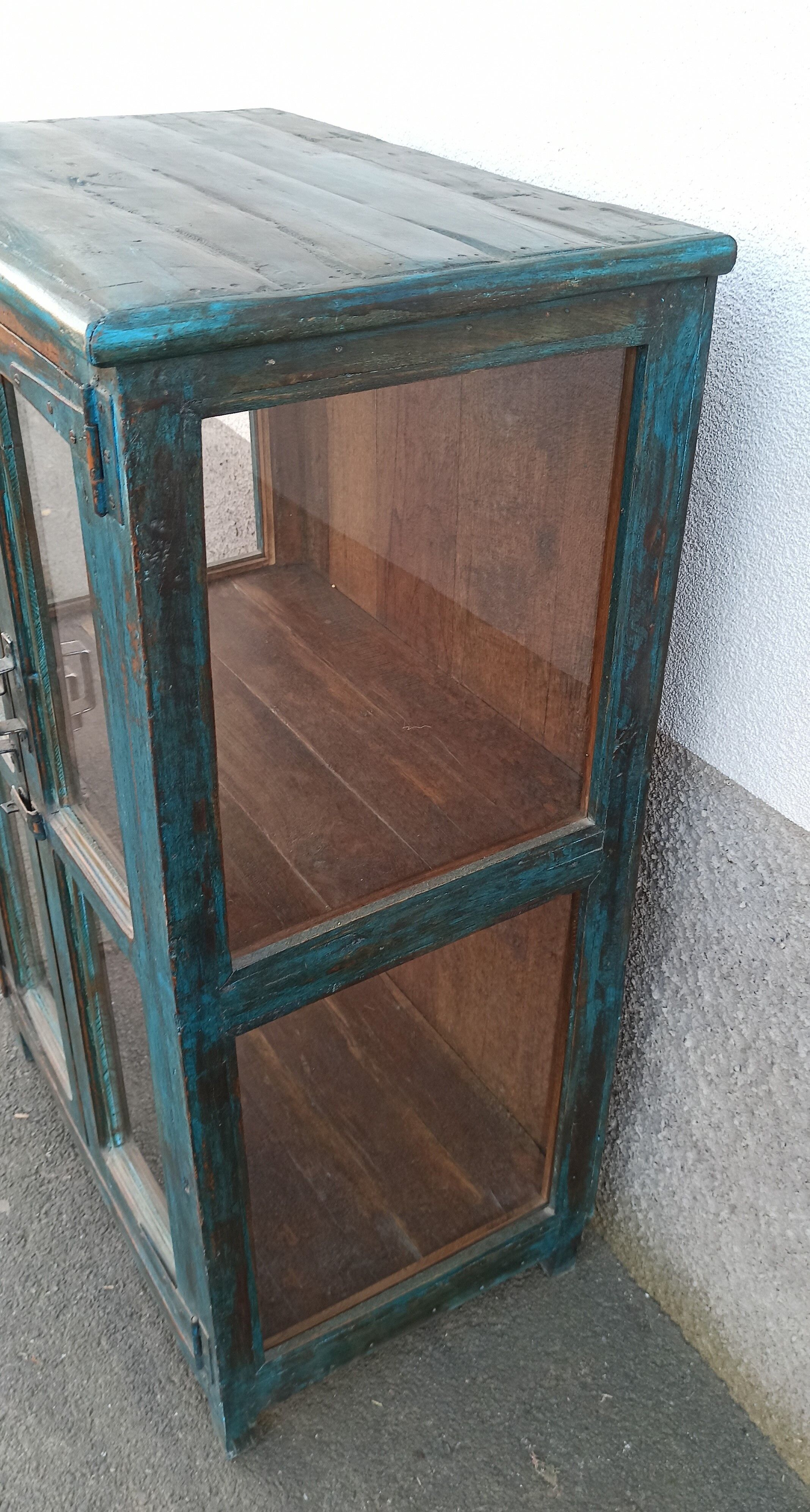 Blue wooden showcase