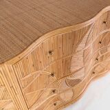 Curved chest of drawers with 4 rattan drawers