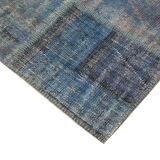 Handmade anatolian overdyed 176 cm x 243 cm blue patchwork carpet