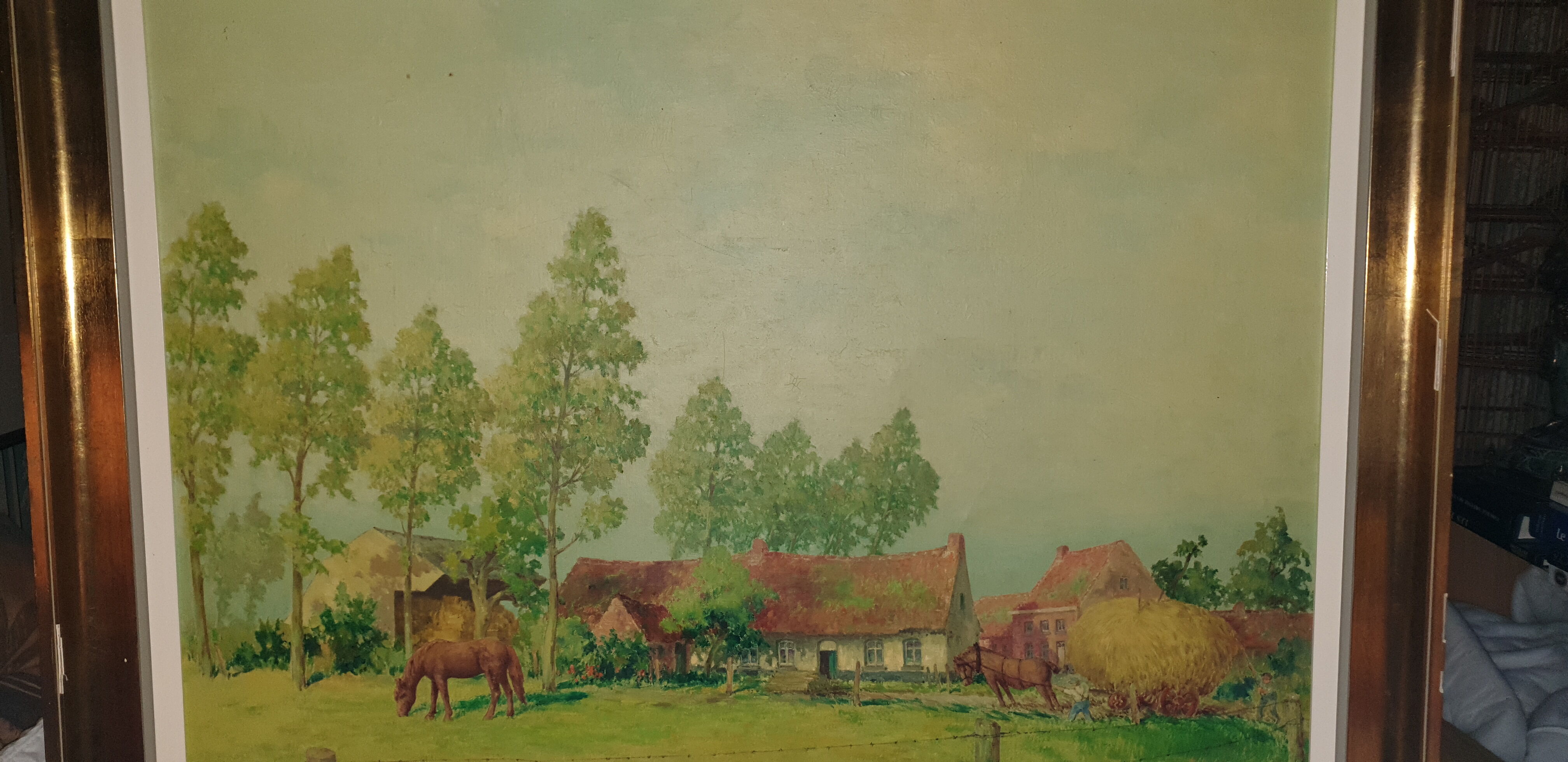Huile sur toile campagne pastorale 1970