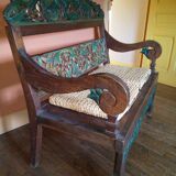 Indonesian carved and painted wooden bench
