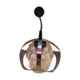 Old atomic age pendant lamp chromed metal & molded glass 70's vintage