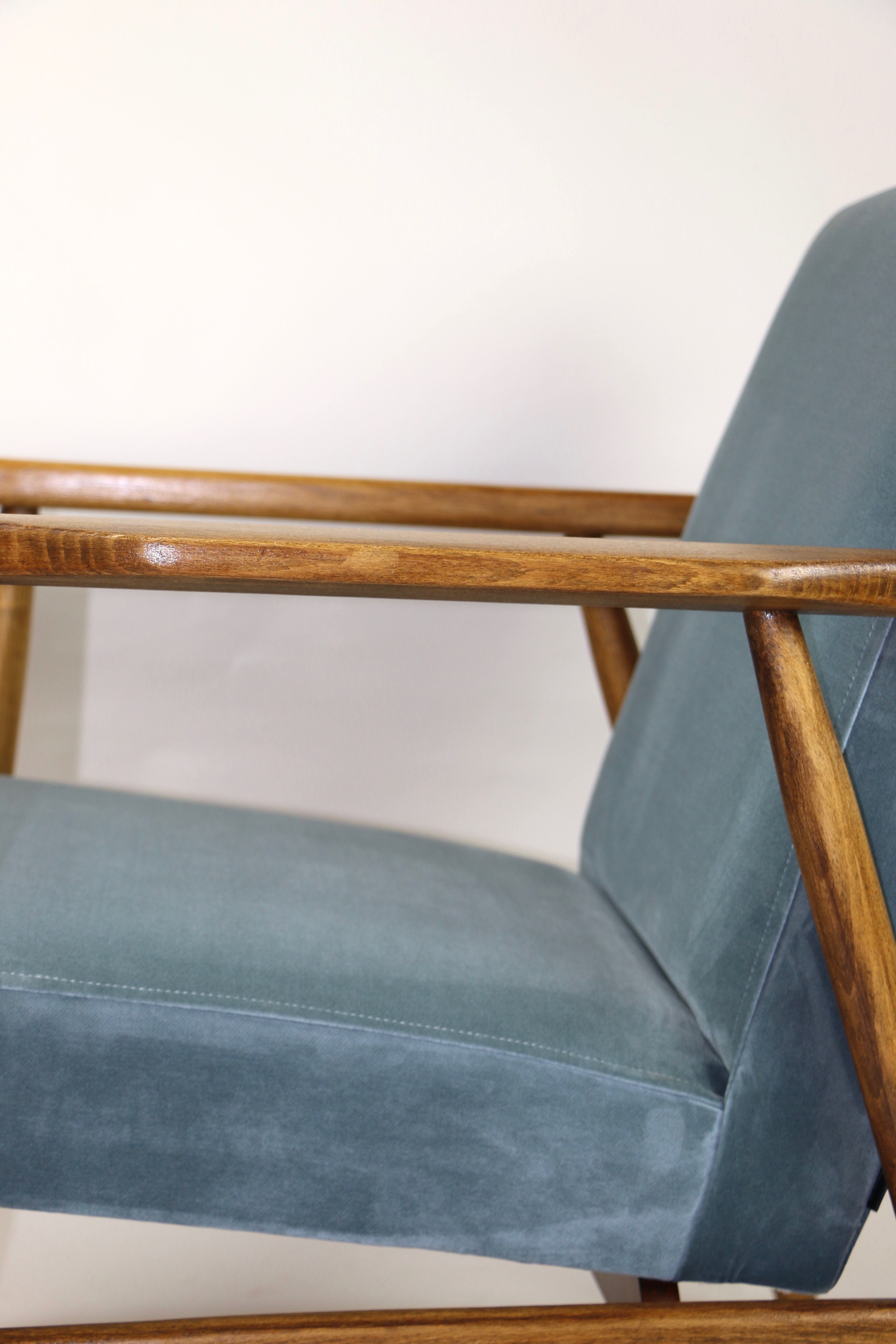 Vintage grey-blue velvet armchair, 1970