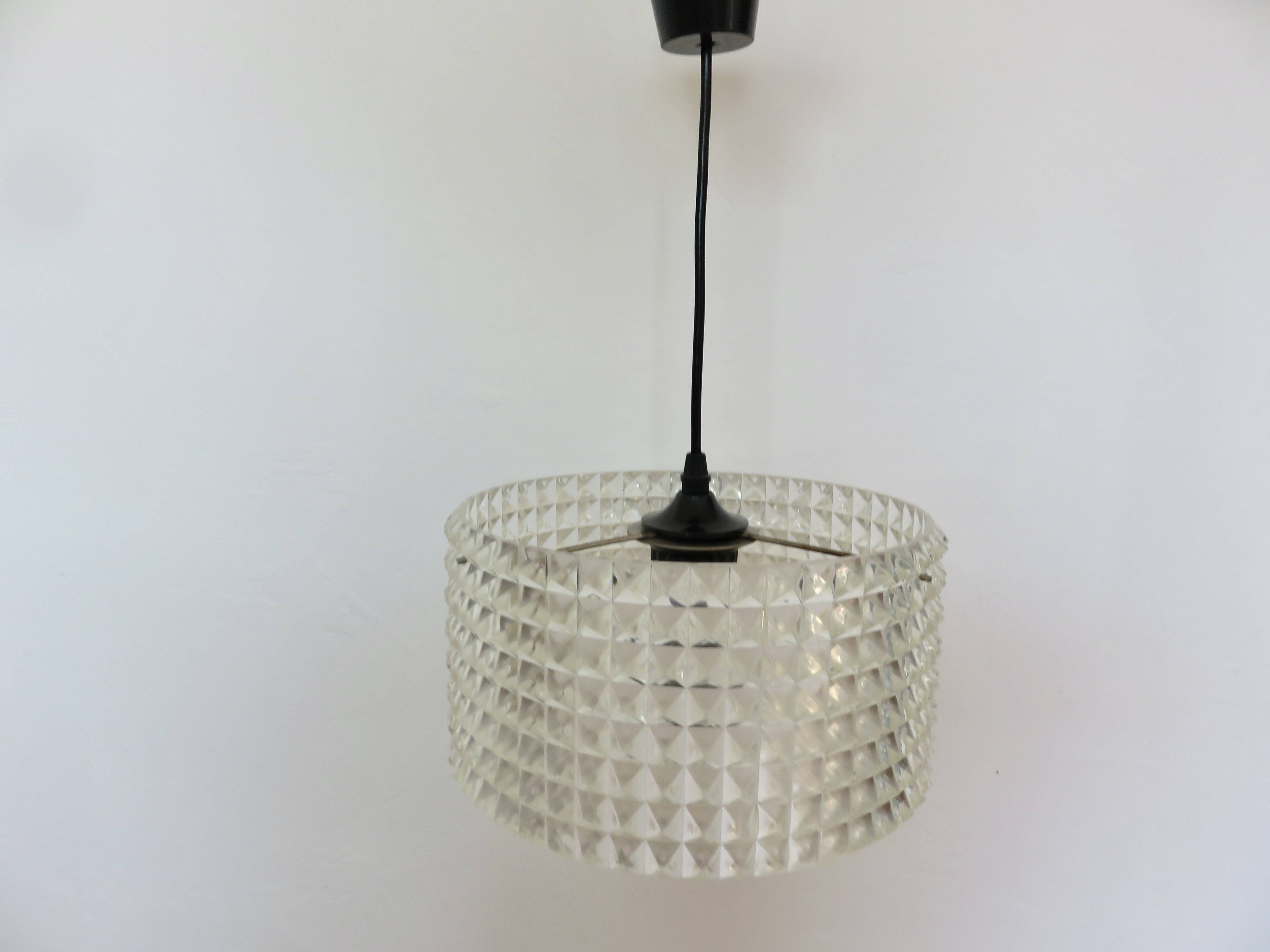 Clear plastic pendant light, diamond point shape, 70s