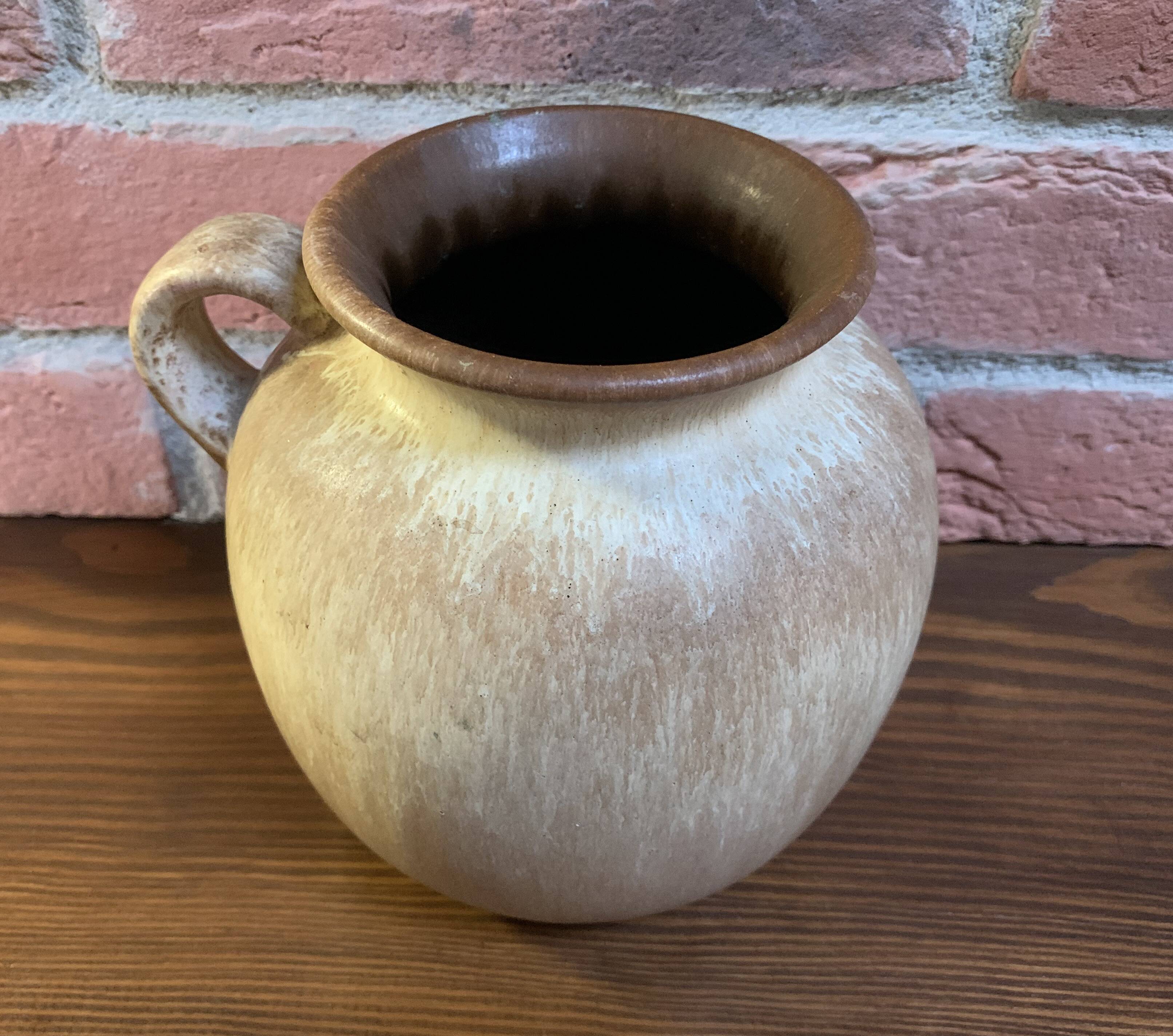 Scheurich 605-16 Brown-Beige Vase or Pot with Handle, West German Mid-Century Ceramics