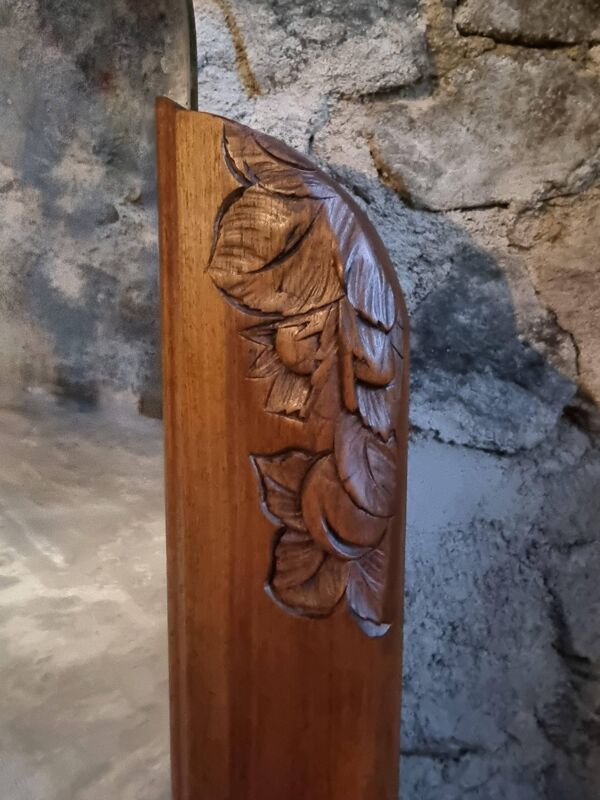 Miroir art déco français en noyer – miroir mural sculpté des années 1920 de France