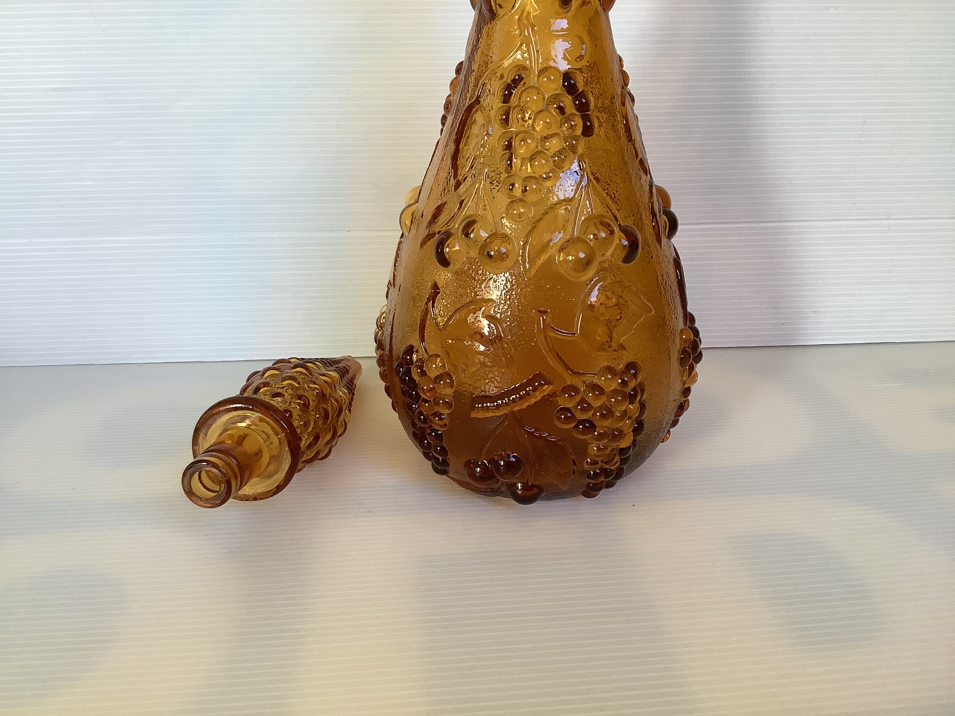 Yellow glass bottle Empoli Italy fruit pattern