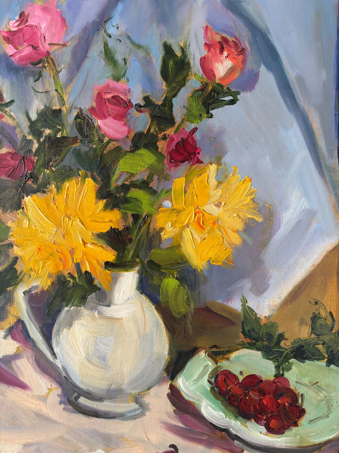 Oil on canvas "The Cherries" signed Paumier, 1994