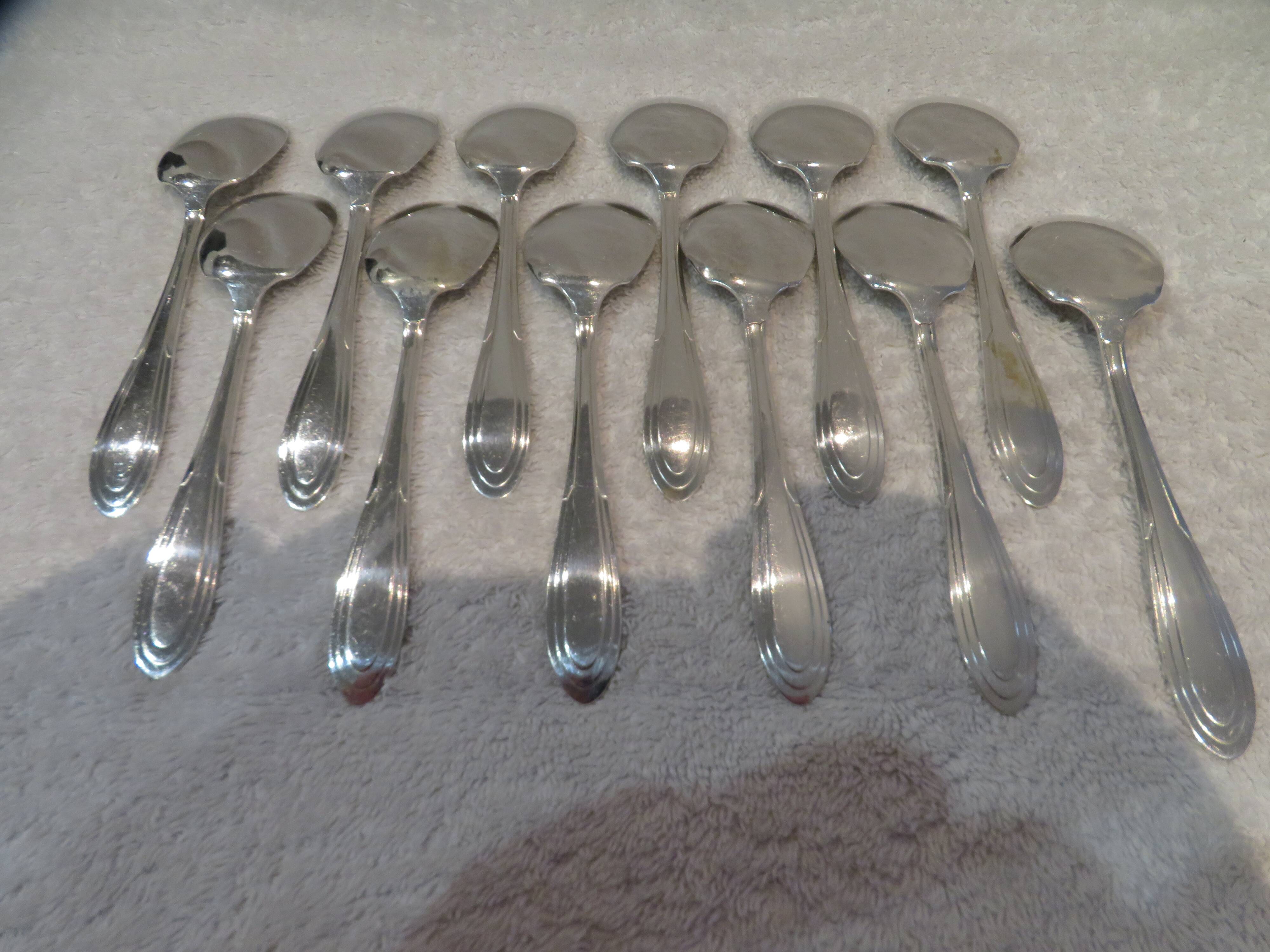 12 silver-plated ice cream scoops, goldsmith Ravinet Denfert st art deco 14cm